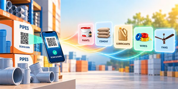 QR code scan-and-earn across pipes, paints, cement, lubricants, wires and fans