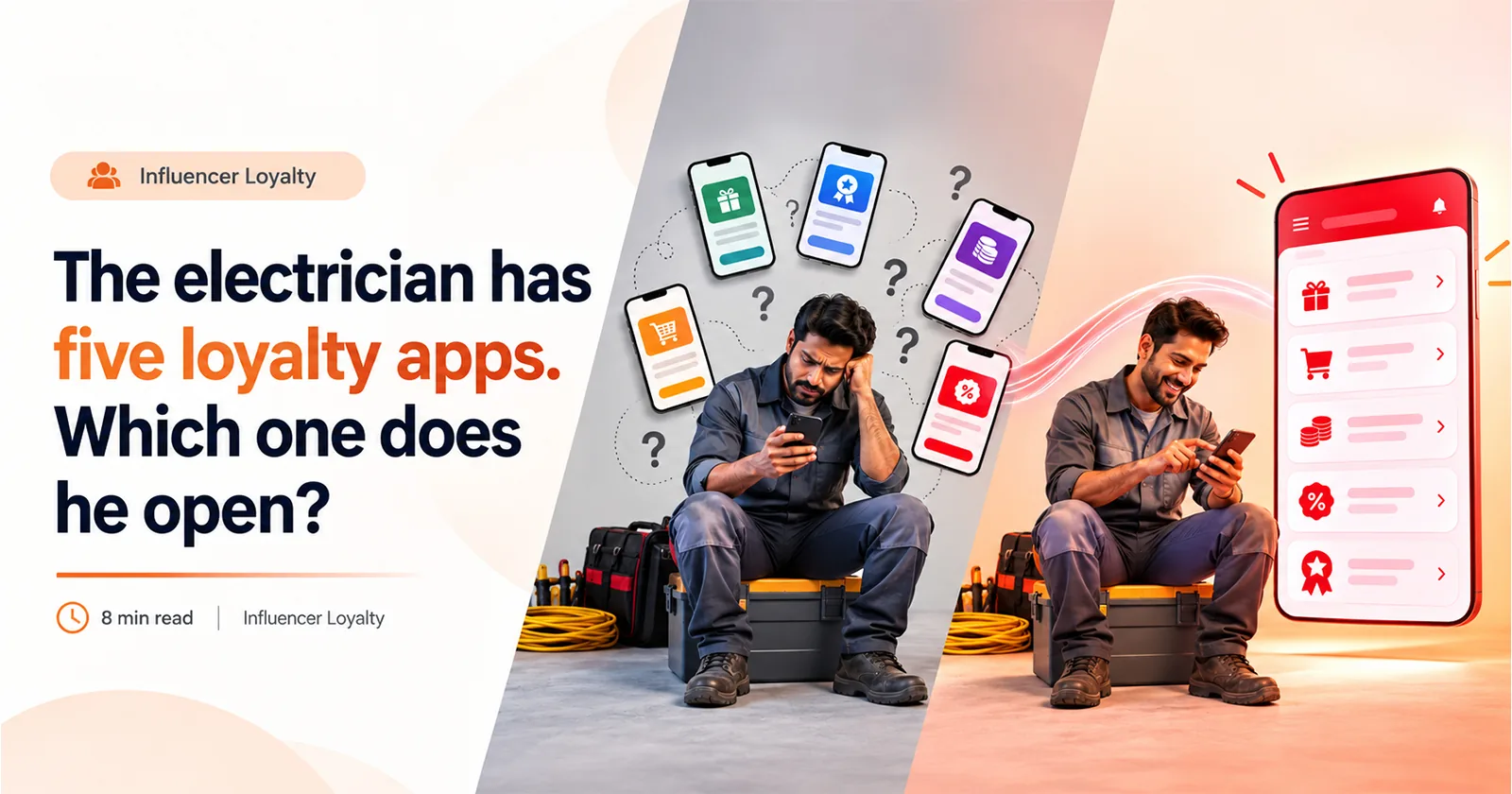 The electrician has five loyalty apps. Which one does he open?