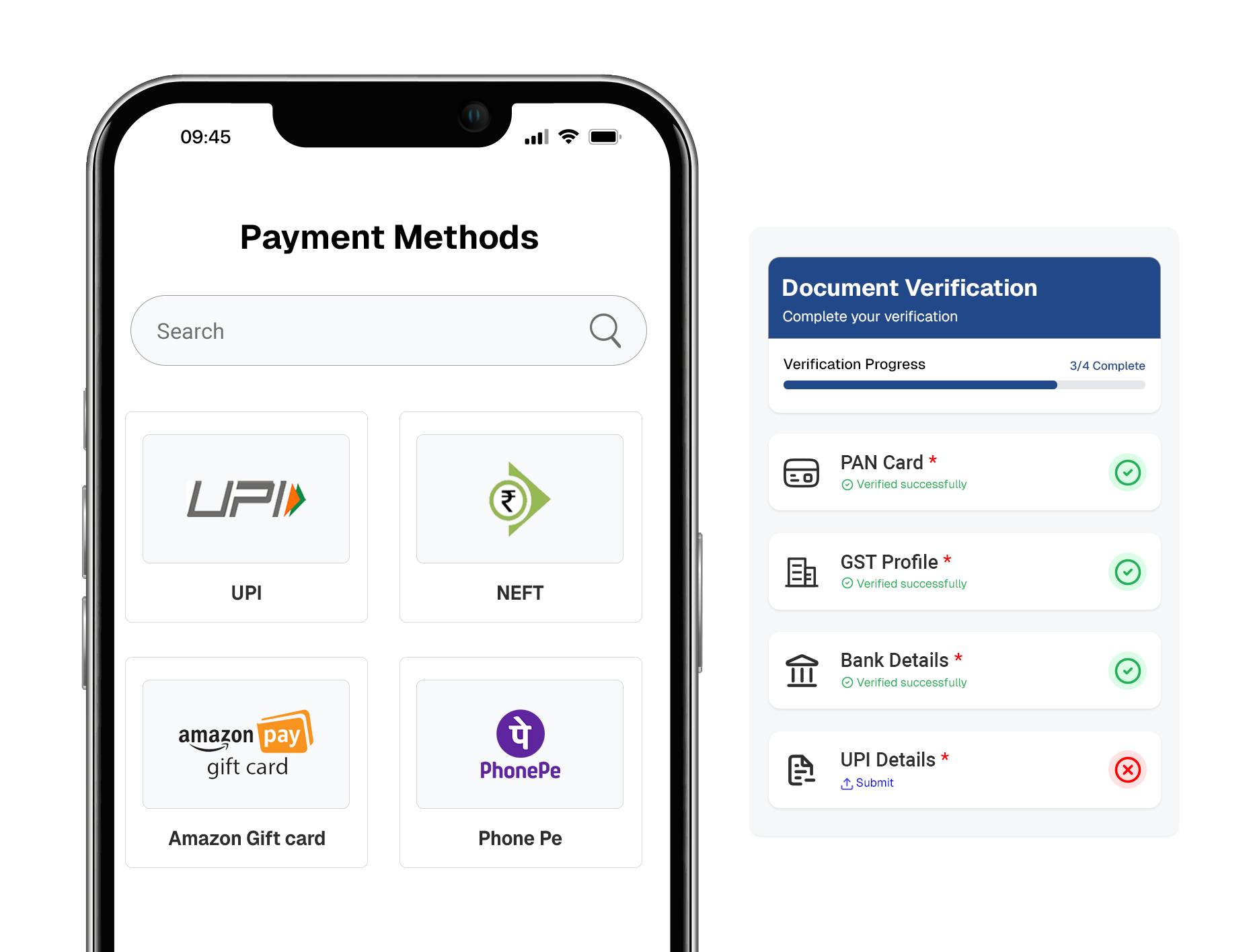 Payment methods and document verification