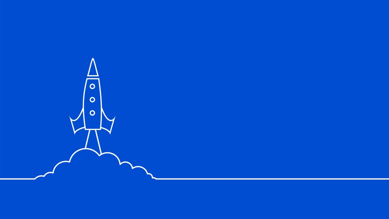 line style flying rocket blue background