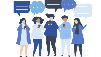 Characters of people chatting through smartphones illustration